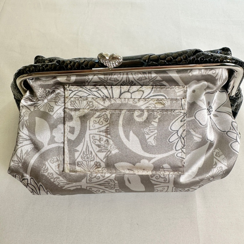 Brighton Clutch Purse Snakeskin Embossed Silver Chain Heart Clasp Evening Bag - Picture 7 of 10